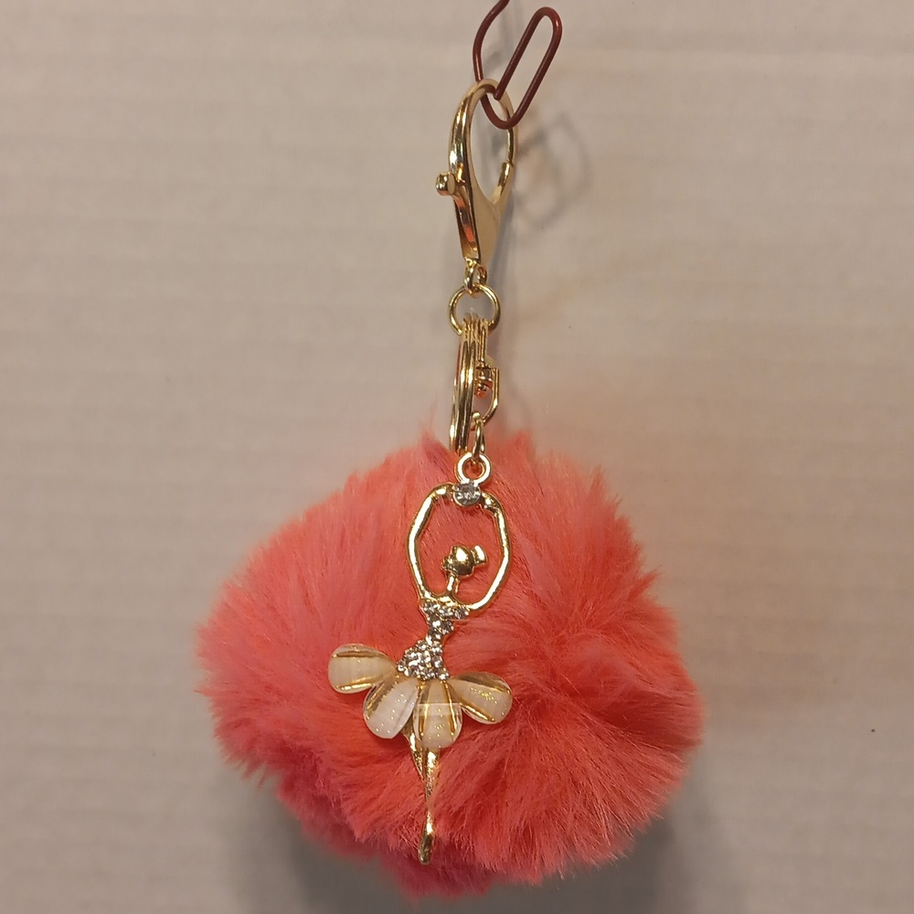 Pom Pom Fluffy Ballerina Keychain Purse Charm Pink